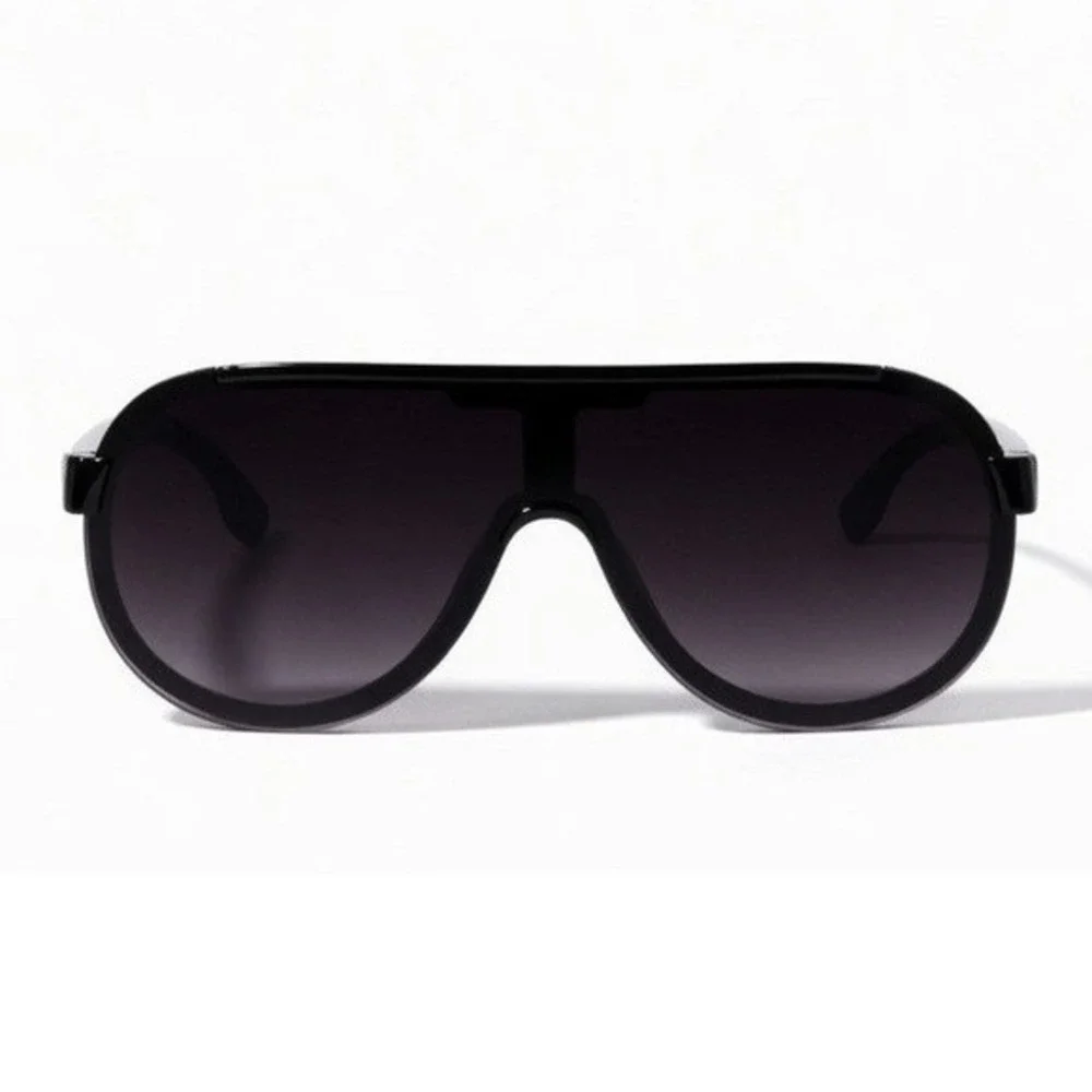 Women‎ Sports Shield Sunglasses Flat Top Dark Black Lens Fashion Shades Driving